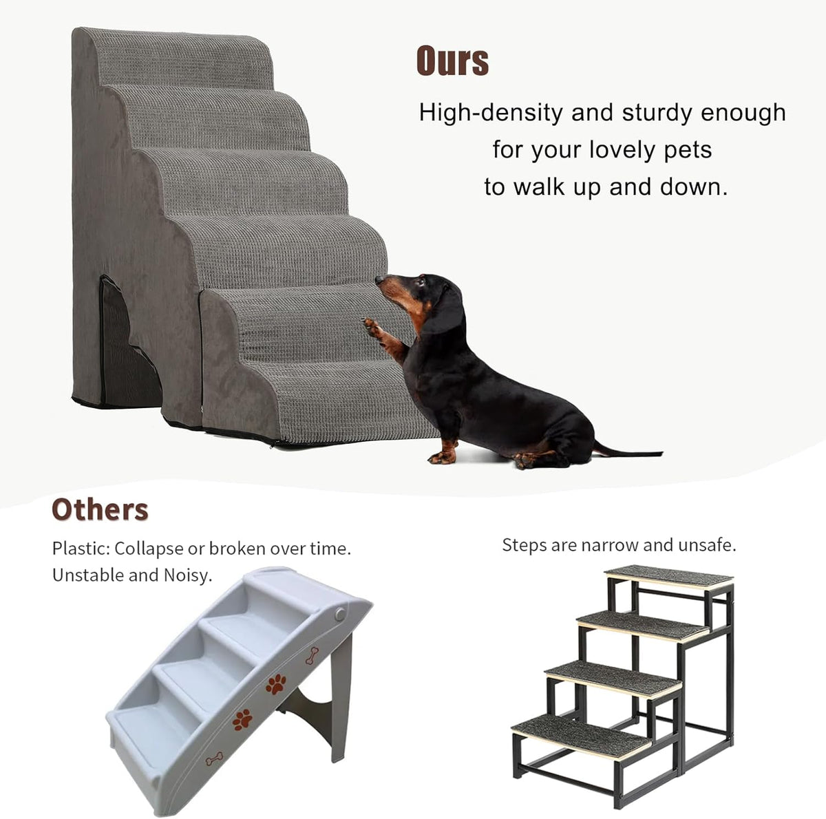 Dog Stairs for High Beds 25-30 inches Tall, 6-Step Dog Steps for High Bed for Doggies/Kitties, 30D