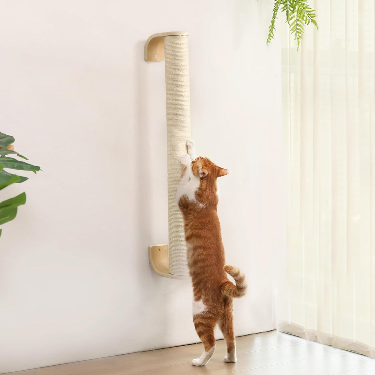 FUKUMARU Cat Wall Scratcher, 28" Wall Mounted Kitten Scratching Post, Sturdy Sisal Climbing Tree