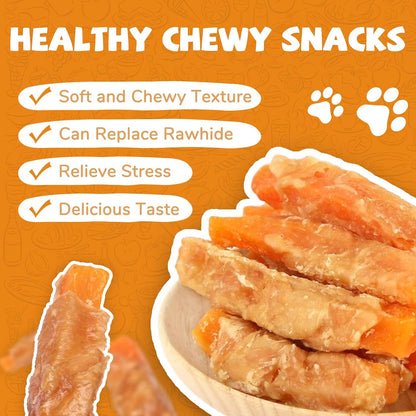PAWUP Dog Treats Chicken Jerky Wrapped Sweet Potato, Natural Ingredients w/Taurine, Grain Free Dog