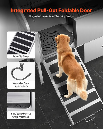 VEVOR Professional 304 Stainless Steel Dog Bathing Station, 61 inch Pet Grooming Tub w/Anti-Slip