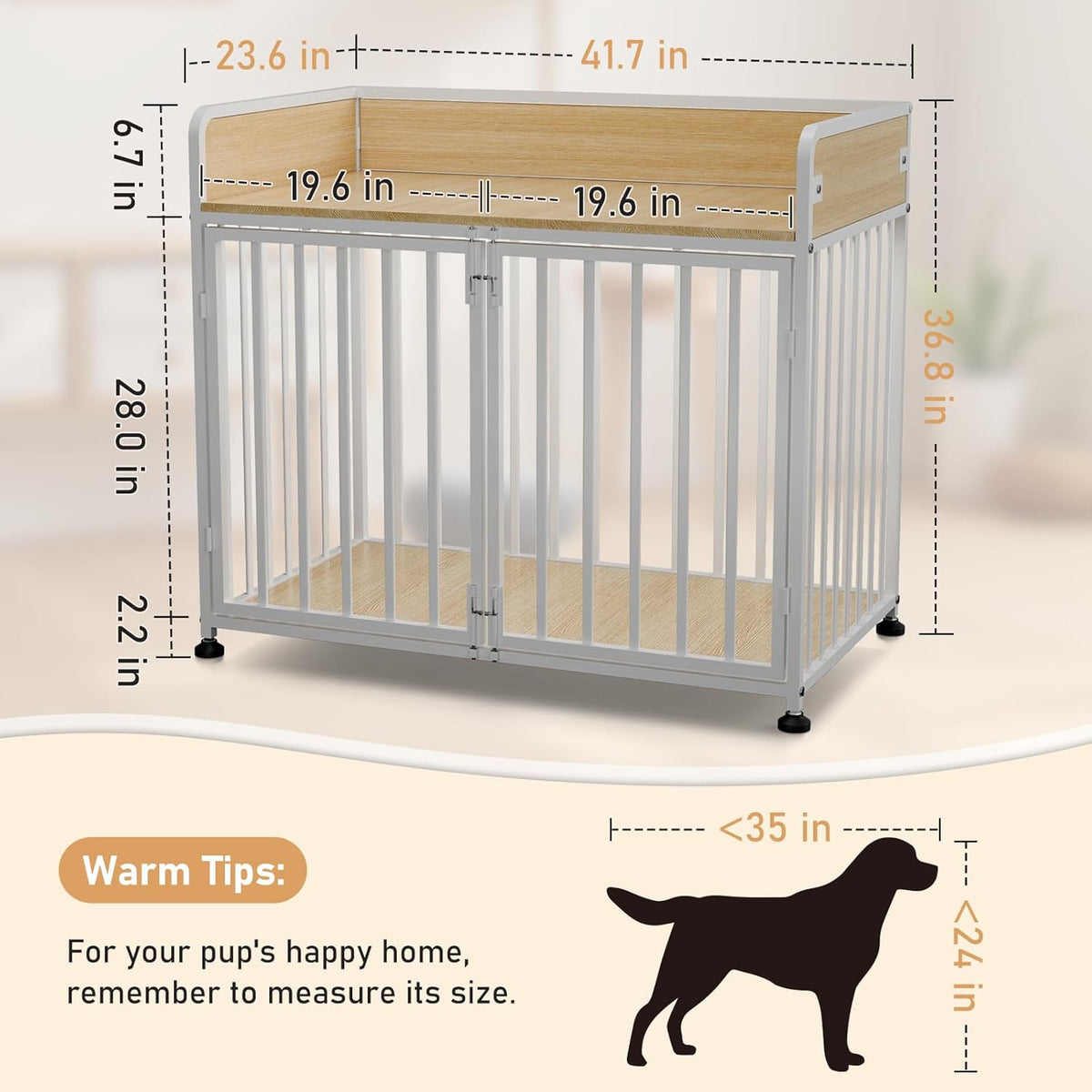 42inch Dog Crate Furniture, Medium Dog Kennel Indoor, Decorative Pet House End Table, Wooden Cage