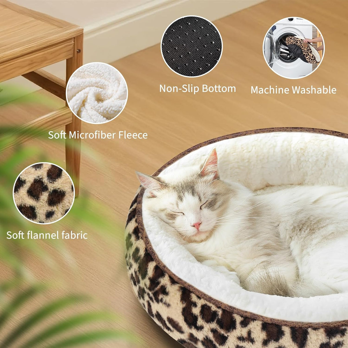 20in Leopard Round Cat Dog Bed Gift for Large Medium Small Dogs Cats, Machine Washable Sleeping