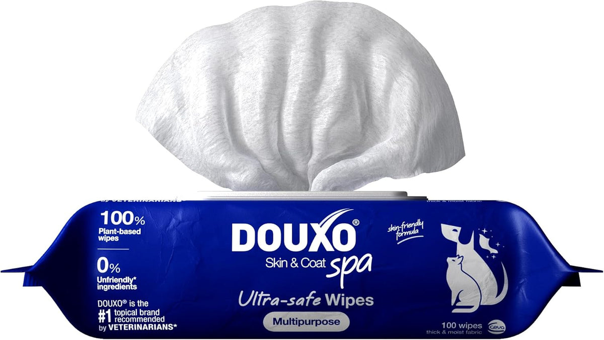 DOUXO® Skin & Coat SPA - Ultra-Safe Multipurpose Wipes for Dogs and Cats, 100 Wipes, Gently Removes