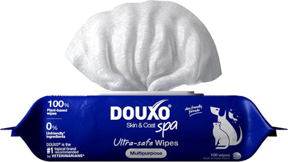 DOUXO® Skin & Coat SPA - Ultra-Safe Multipurpose Wipes for Dogs and Cats, 100 Wipes, Gently Removes