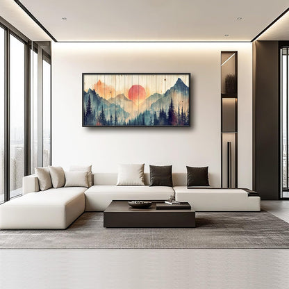 Framed Large Cabin Mountain Wall Art for Living Room, Oversized Rustic Forest Wall Decor, Rustic