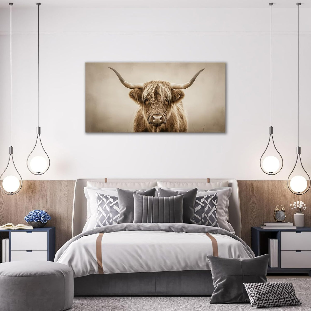Large Highland Cow Wall Art Farmhouse Country Extra Canvas Living Room Oversize Western Cattle Wall