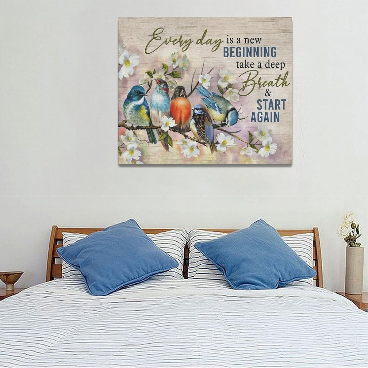 Bird Wall Art Farmhouse Flower Branch Pictures Rustic Country Birds Wall Decor Floral Canvas Print