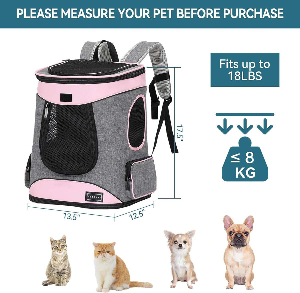 Petsfit Dog Backpack Carrier with Upgrade Waist Cushion Design to Better Fit The Waist, Suitable