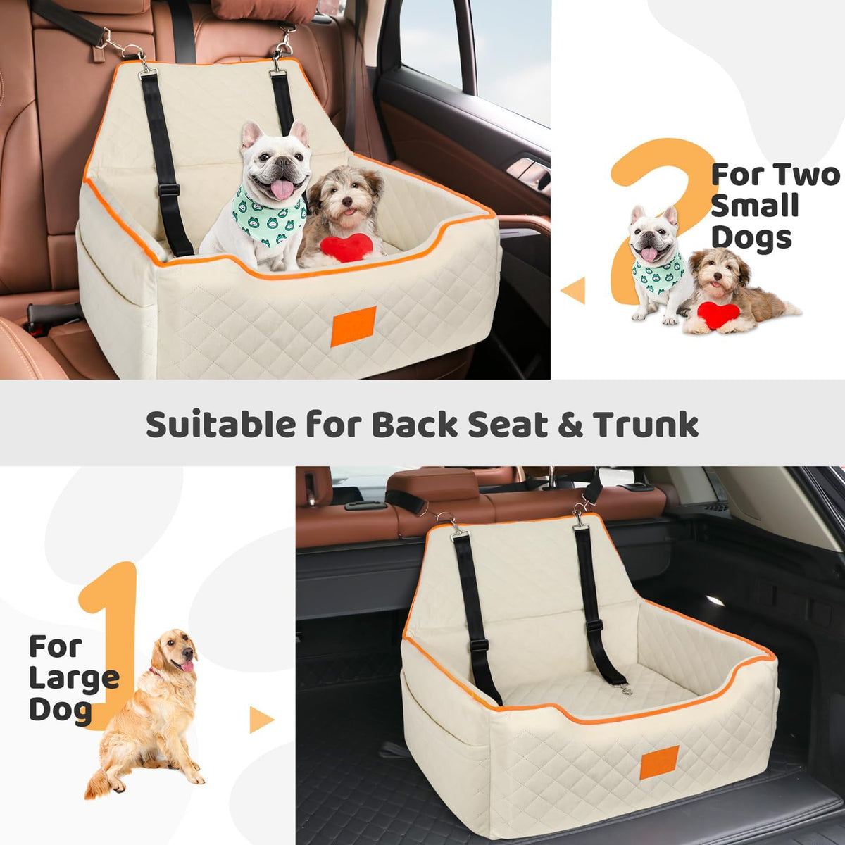 Dog Car Seat for Large/Medium Dog, Booster Seat Under 55Lbs or 2 Small Dogs, Detachable and