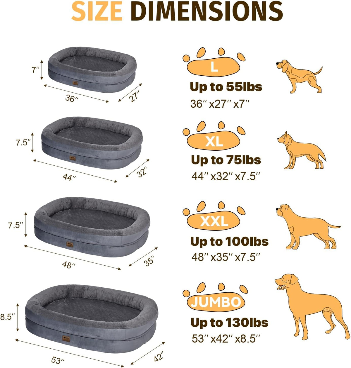Orthopedic Waterproof Large Dog Bed: Washable Dog Bed with Bolsters - XXL Orthopedic Removable