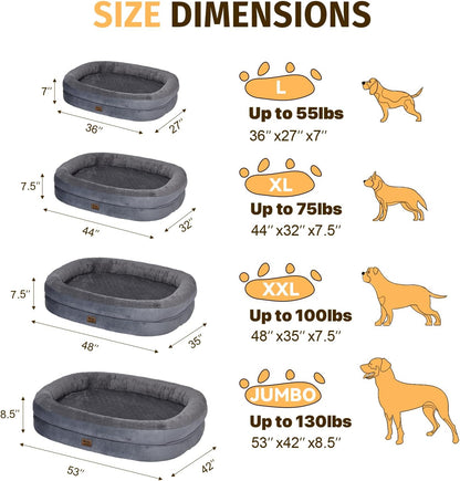 Orthopedic Waterproof Large Dog Bed: Washable Dog Bed with Bolsters - XXL Orthopedic Removable
