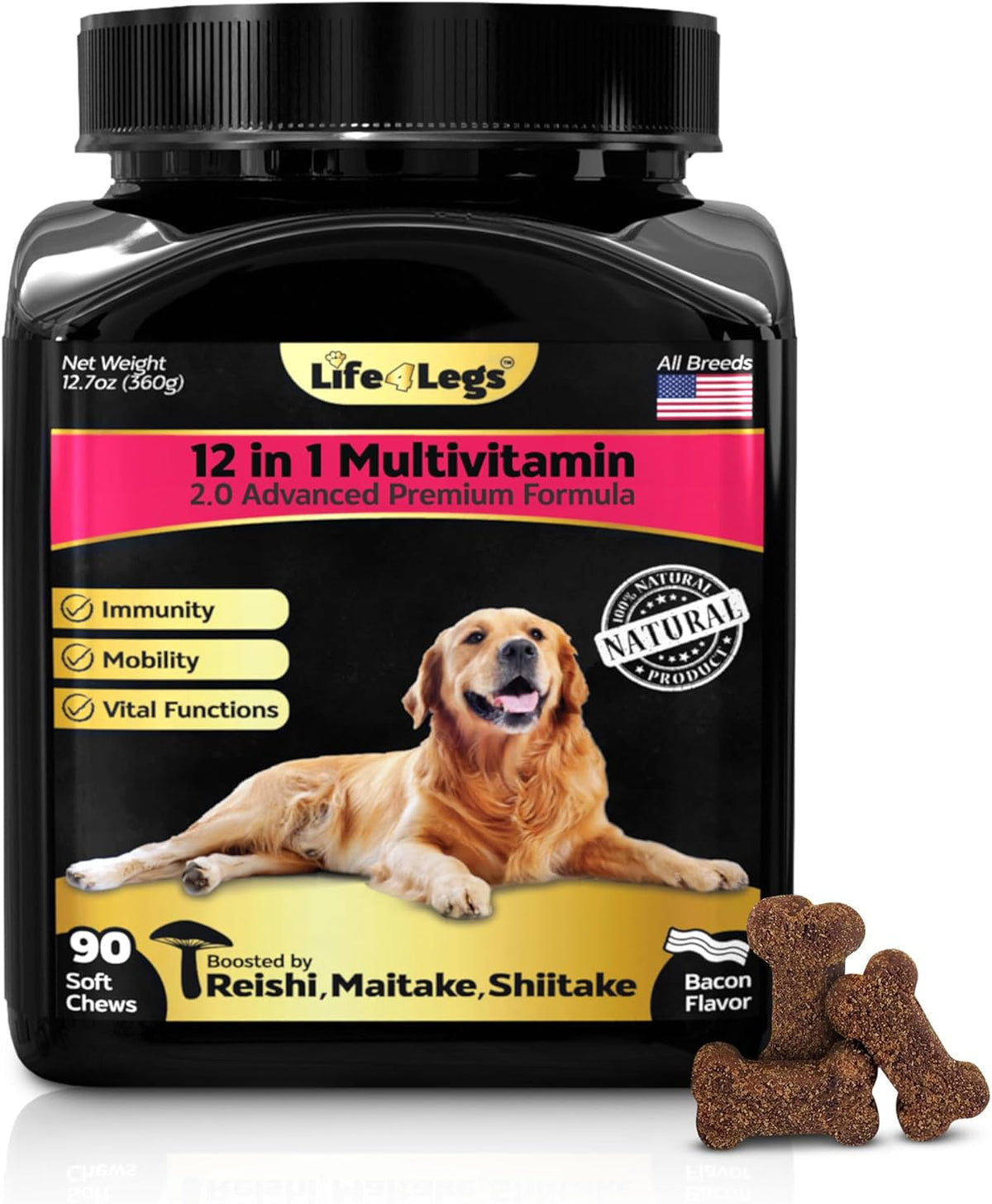 Soft Chews Dog Vitamins & Supplements - Dog Multivitamin - Hemp Oil Glucosamine Chondroitin Hip and