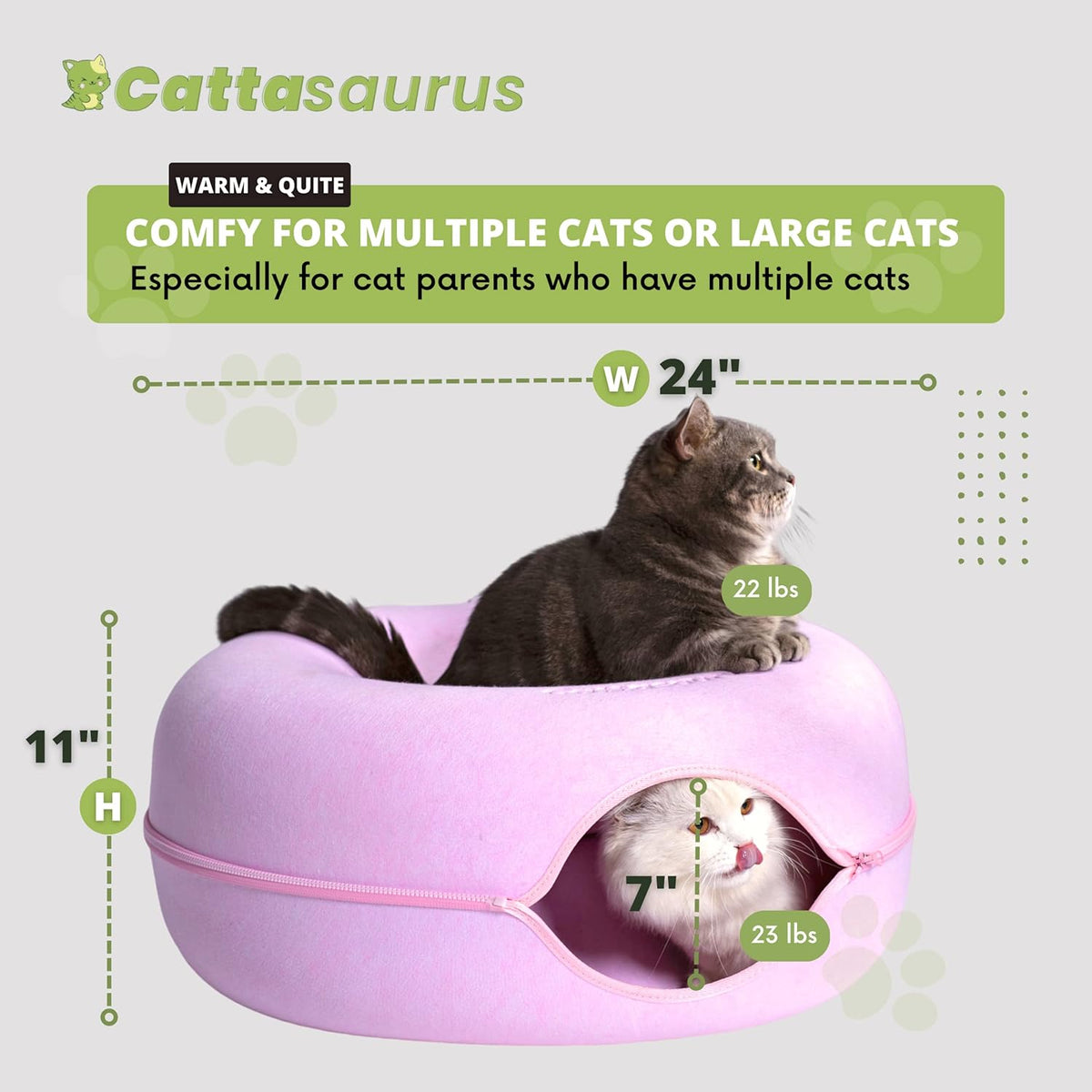 Cattasaurus Peekaboo Cat Cave for Multiple & Large Cats Up to 30-45 Lbs, Scratch Detachable &