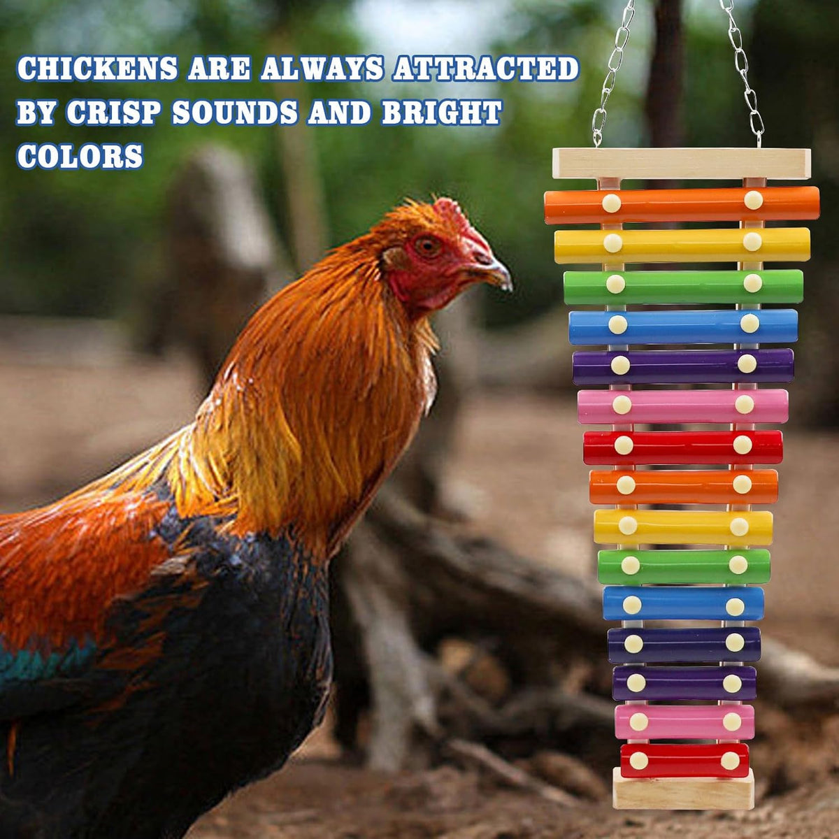 Dnoifne Large Colorful Chicken Xylophone Toy, Hanging Funny Xylophone Toy with 15 Metal Keys, Cage