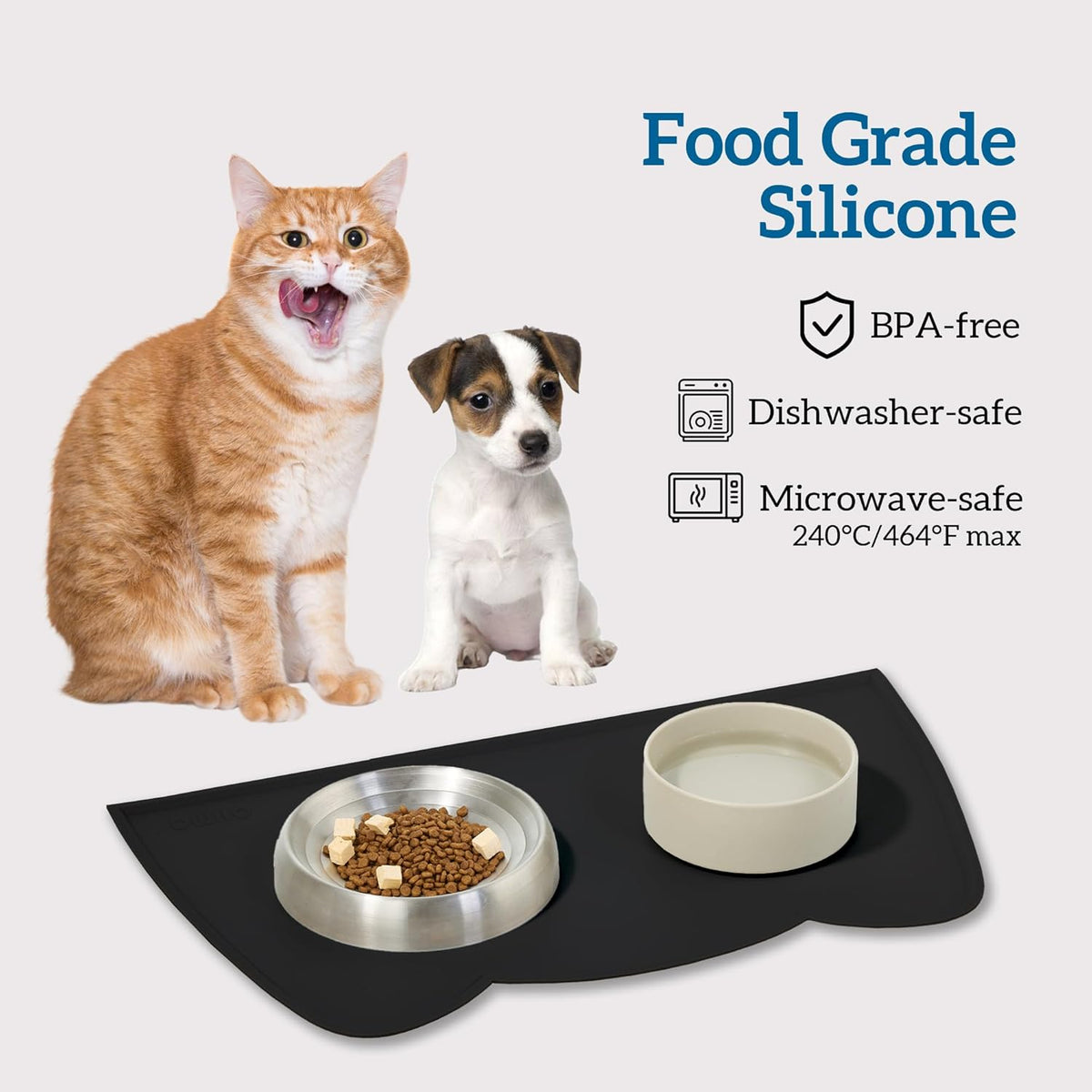 OHMO - Cat Food Mat, Silicone Pet Feeding Mat for Floor Non-Skid Waterproof Dog Water Bowl Tray