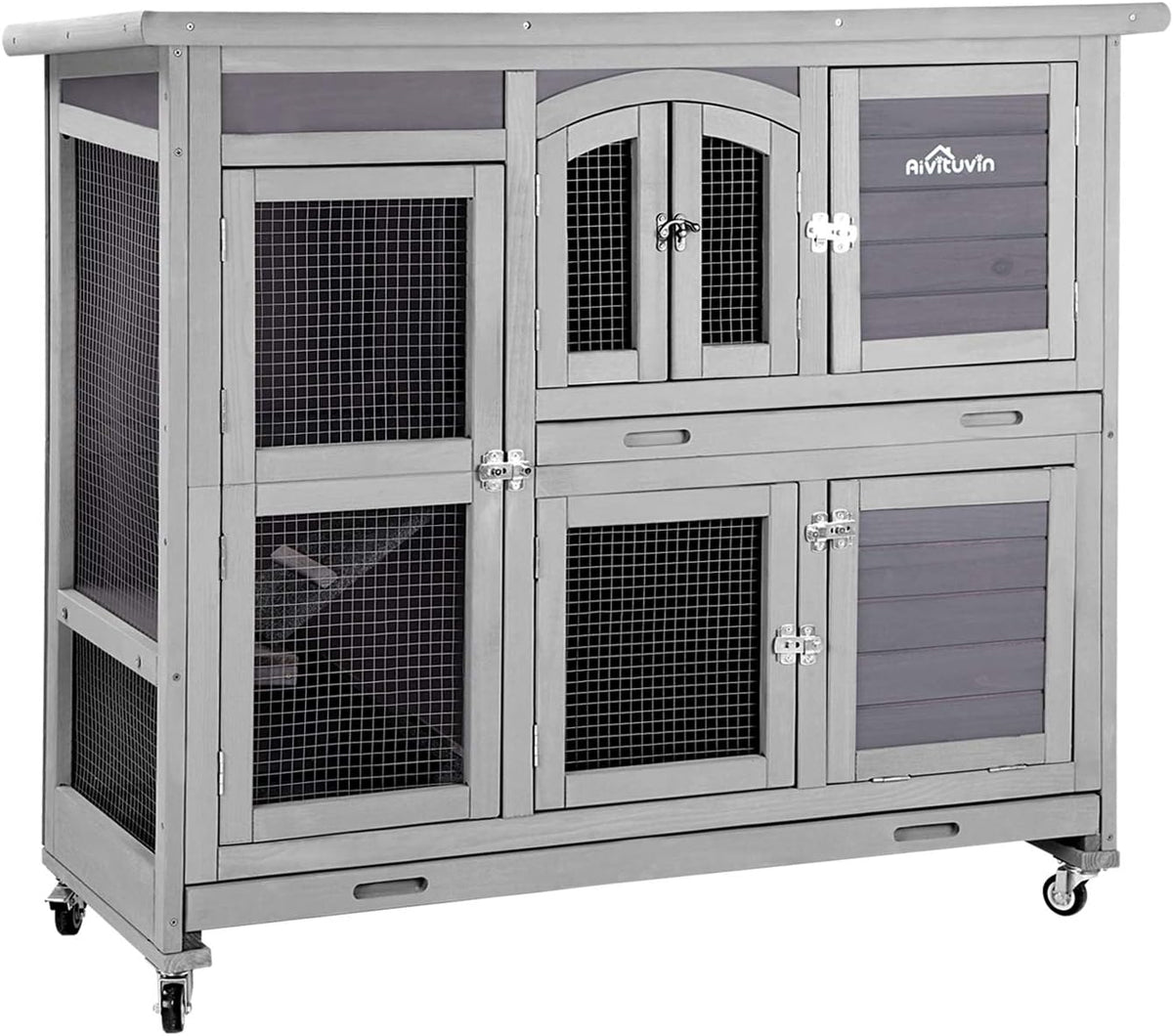 Aivituvin 47" Two Story Rabbit Hutch Bunny Cage with Wheels, Indoor Outdoor Guinea Pig Cage with 2