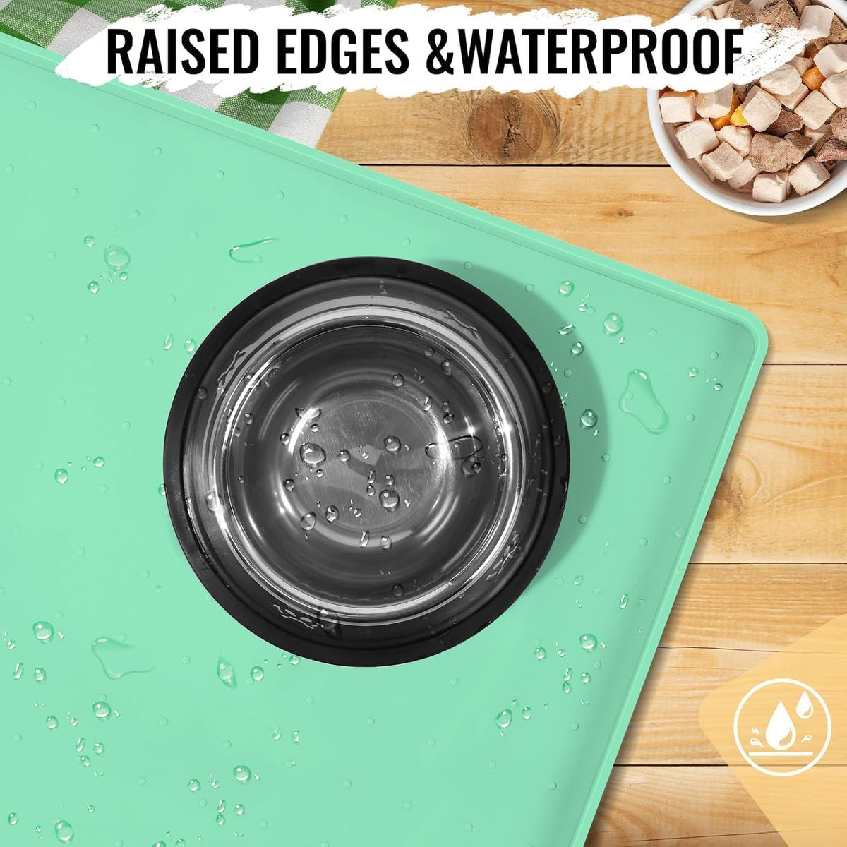 MateeyLife Dog & Cat Food Mat - Waterproof, Nonslip, Raised Edges, Silicone Tray for Messy