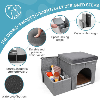 Foldable Pet Stairs for Beds & Sofas - Non-Slip Dog Steps with Storage for Small to Medium Dogs &