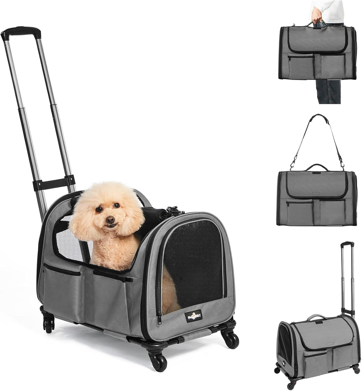 Large Pet Carrier with Wheels, Foldable Rolling Dog Carrier with Wheels and Big Pocket, Cat Rolling