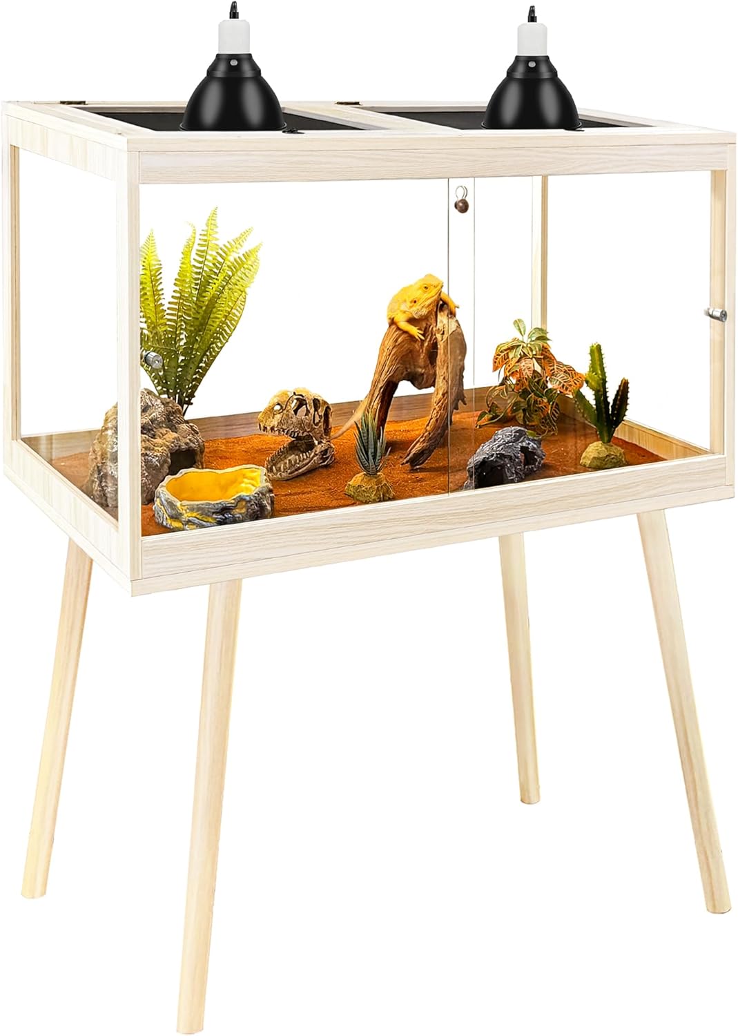 PROLEE Tempered Glass Reptile Enclosure with Leg,24“ Scratch-Proof Bearded Dragon Tank,28 Gallon