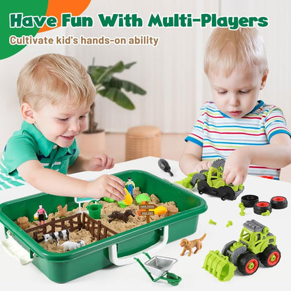 FRUSE Play Sand Farm Toys,Sensory Bins for Toddlers with 2.2lbs Sensory Play Sand,Farm Figures &