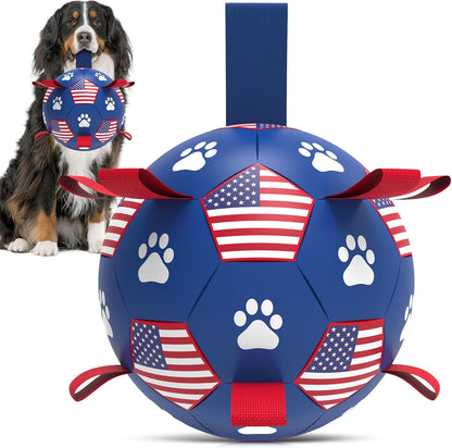 QDAN Dog Toys, Soccer Ball with Straps, Durable Dogs Balls for Extra Large Breeds, Beach Pool Water