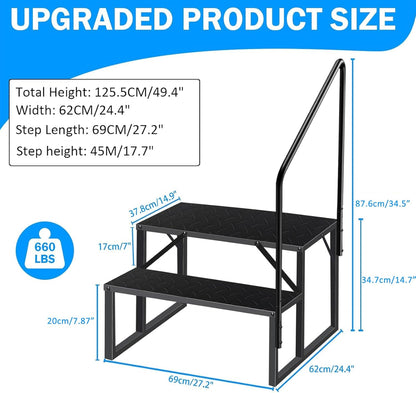 RV Steps with Handrail, 2 Steps Ladder Hot Tub Steps with Handrail, Portable Mobile Home Stairs