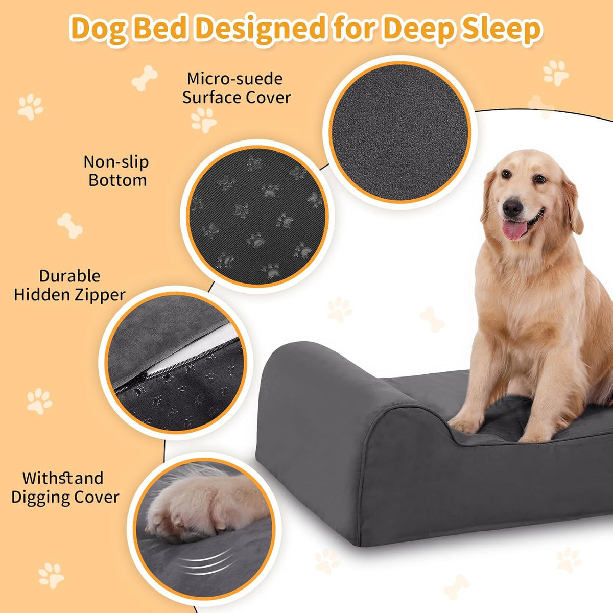 Large Orthopedic Dog Bed, 7" Memory Foam with Waterproof Liner, Chew Resistant Microsuede Cover