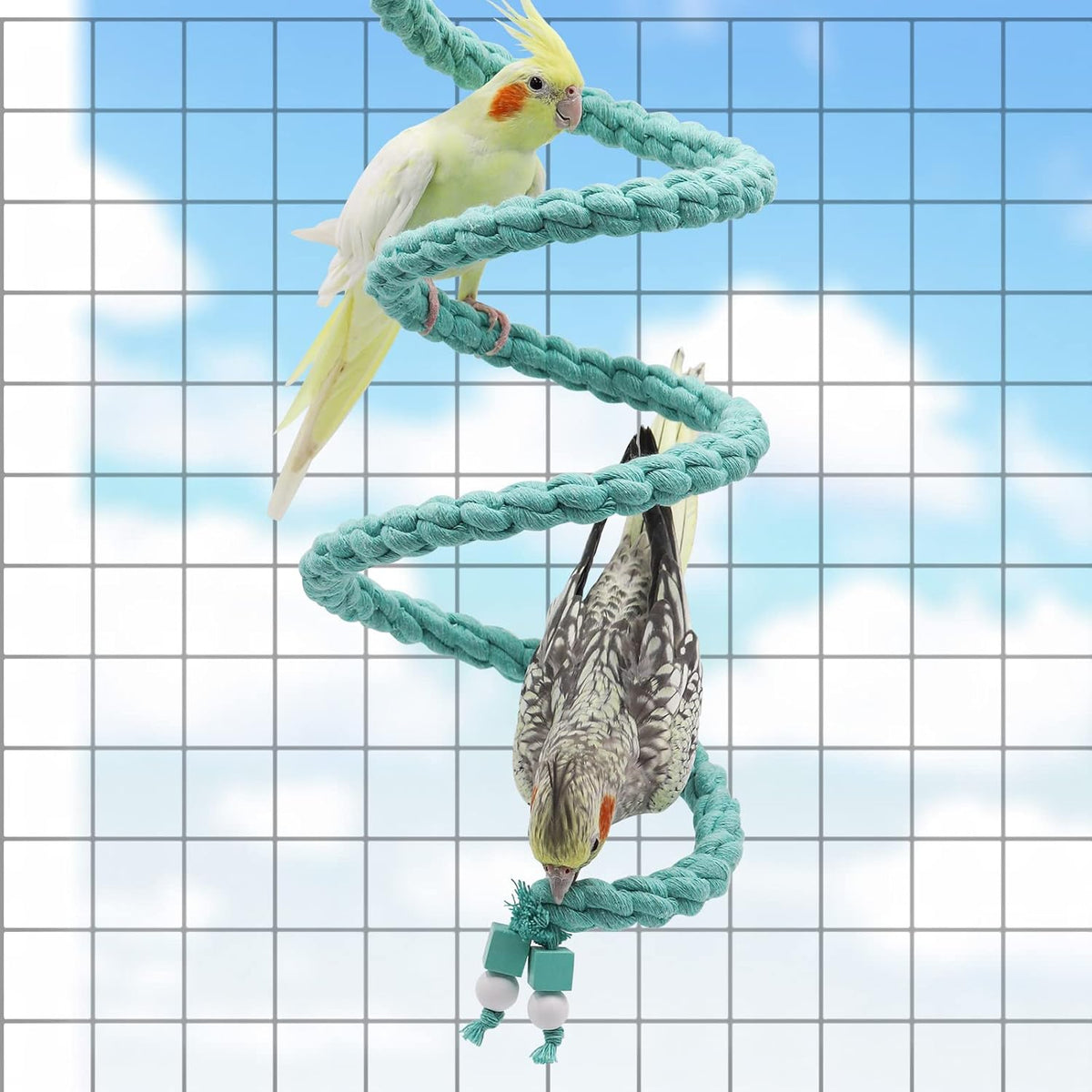 Dnoifne 59 Inch Spiral Rope Perch, Bird Cage Stand Pole Accessory, Climbing Toy for Parrot