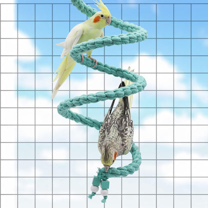 Dnoifne Bird Spiral Rope Perch, Blue Cotton Rope Perch for Parrot, Parakeet, Budgie, Lovebird