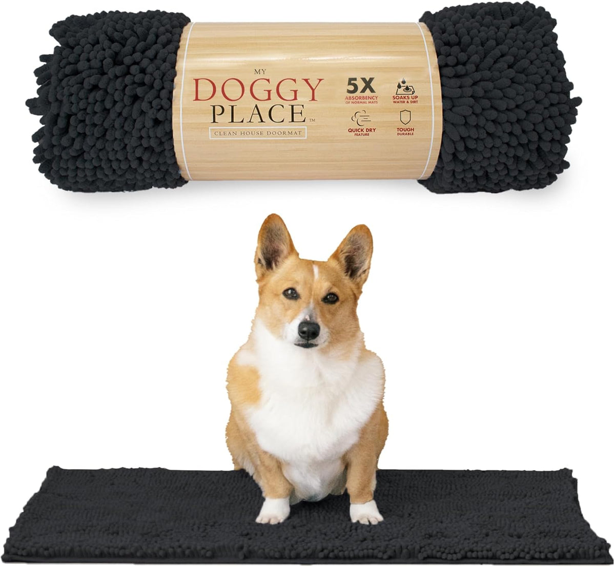 My Doggy Place Microfiber Dog Mat for Muddy Paws, 31" x 20" Charcoal - Absorbent and Quick-Drying