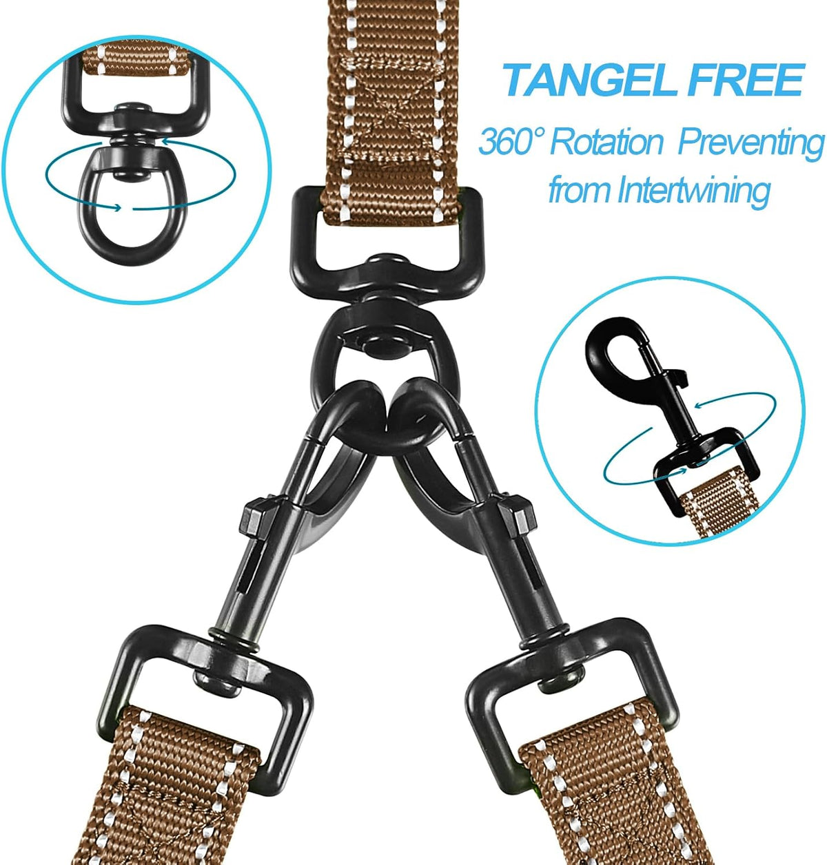 PetBonus Double Dog Leash, No Tangle Dual Leash, Reflective Walking Training Lead, 4 Comfortable