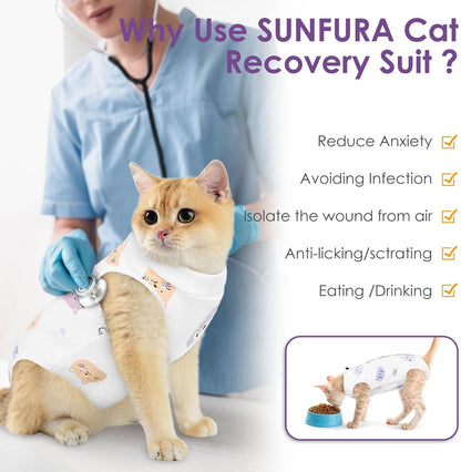 SUNFURA Cat Recovery Suit, Kitten Surgical Full Bodysuit for Abdominal Wound Protector Anti Licking
