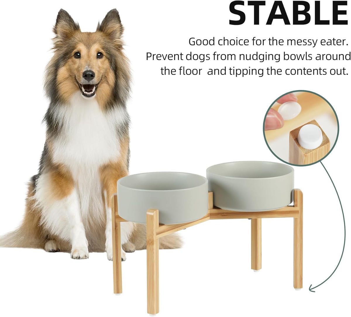 Ceramic Raised Double Bowls Set with Stand, Food & Water Bowls for Large Breed Dogs, Weighted Dog
