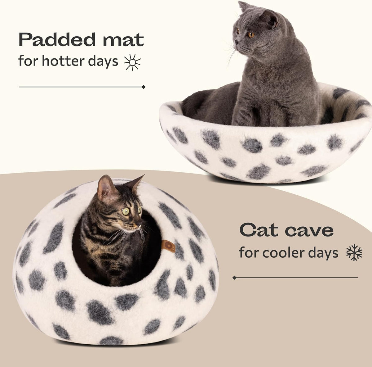 MEOWFIA Cat Cave – Premium Felt Cat Bed for Indoor Cats, Handmade 100% Merino Wool (Medium, Snow
