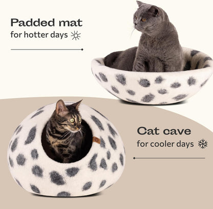 MEOWFIA Cat Cave – Premium Felt Cat Bed for Indoor Cats, Handmade 100% Merino Wool (Medium, Snow