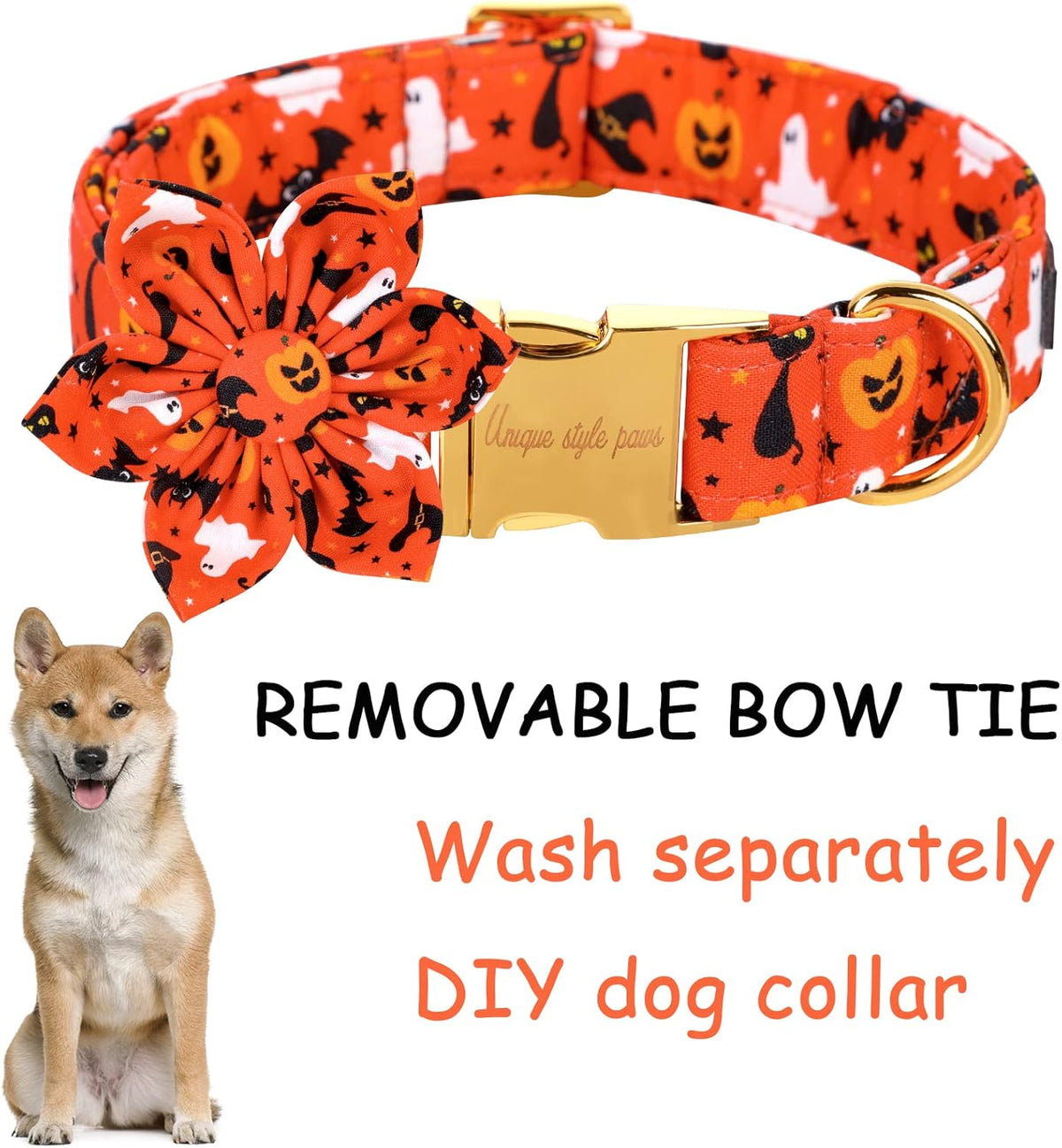 Unique style paws Halloween Dog Collar with Flower Tie Cotton Adjustable Puppy Collar for Small