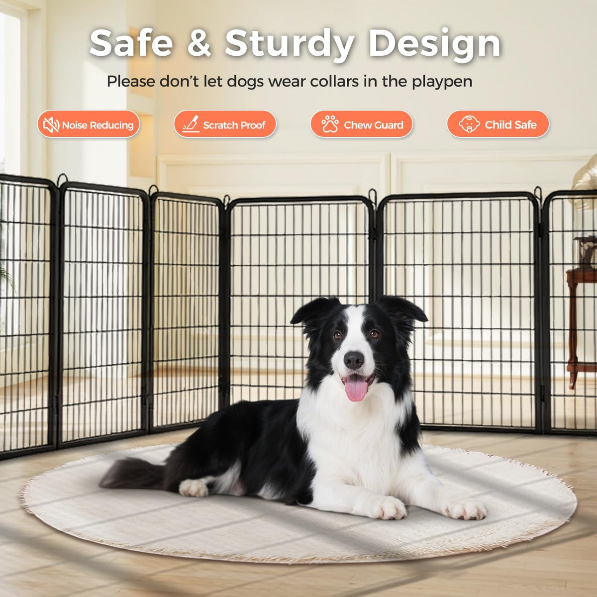 40 Inch Dog Playpen - 8 Panels Metal Pet Exercise Pen for Medium-Large Dogs, Indoor/Outdoor Dog
