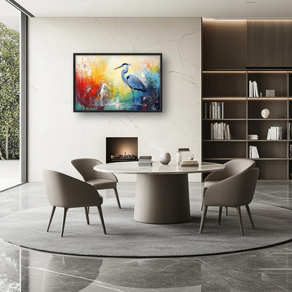 Extra Large Framed Abstract Heron Wall Art,Oversized Colorful Graffiti Heron Wall Decor Pictures