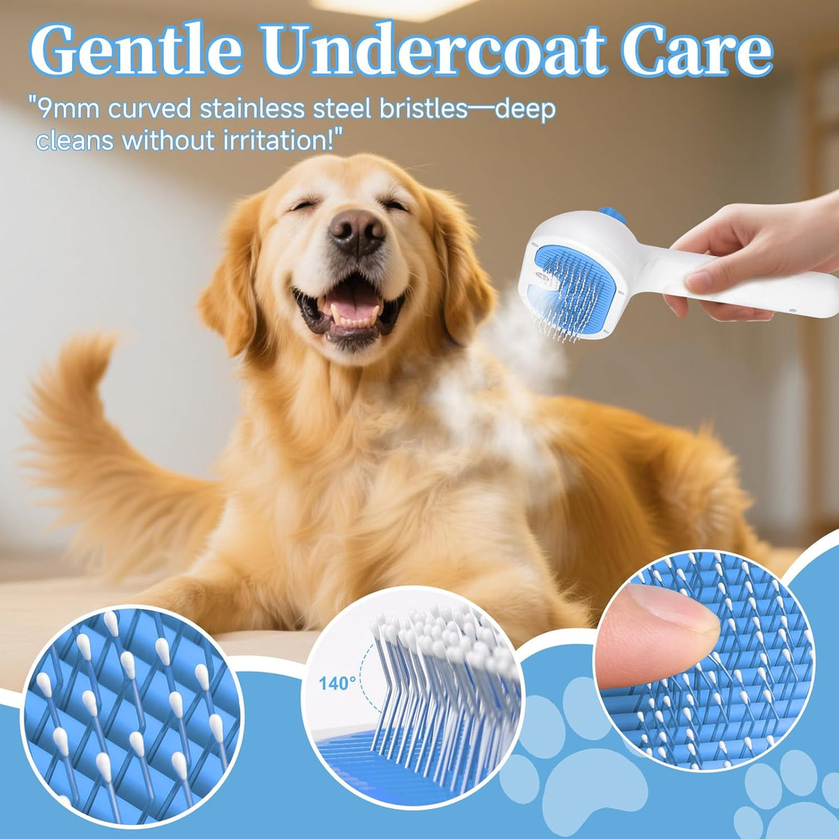 Pet Steam Brush for Dog & Cat - 3-in-1 Steam Grooming Brush for Shedding & Hair Removal - Self