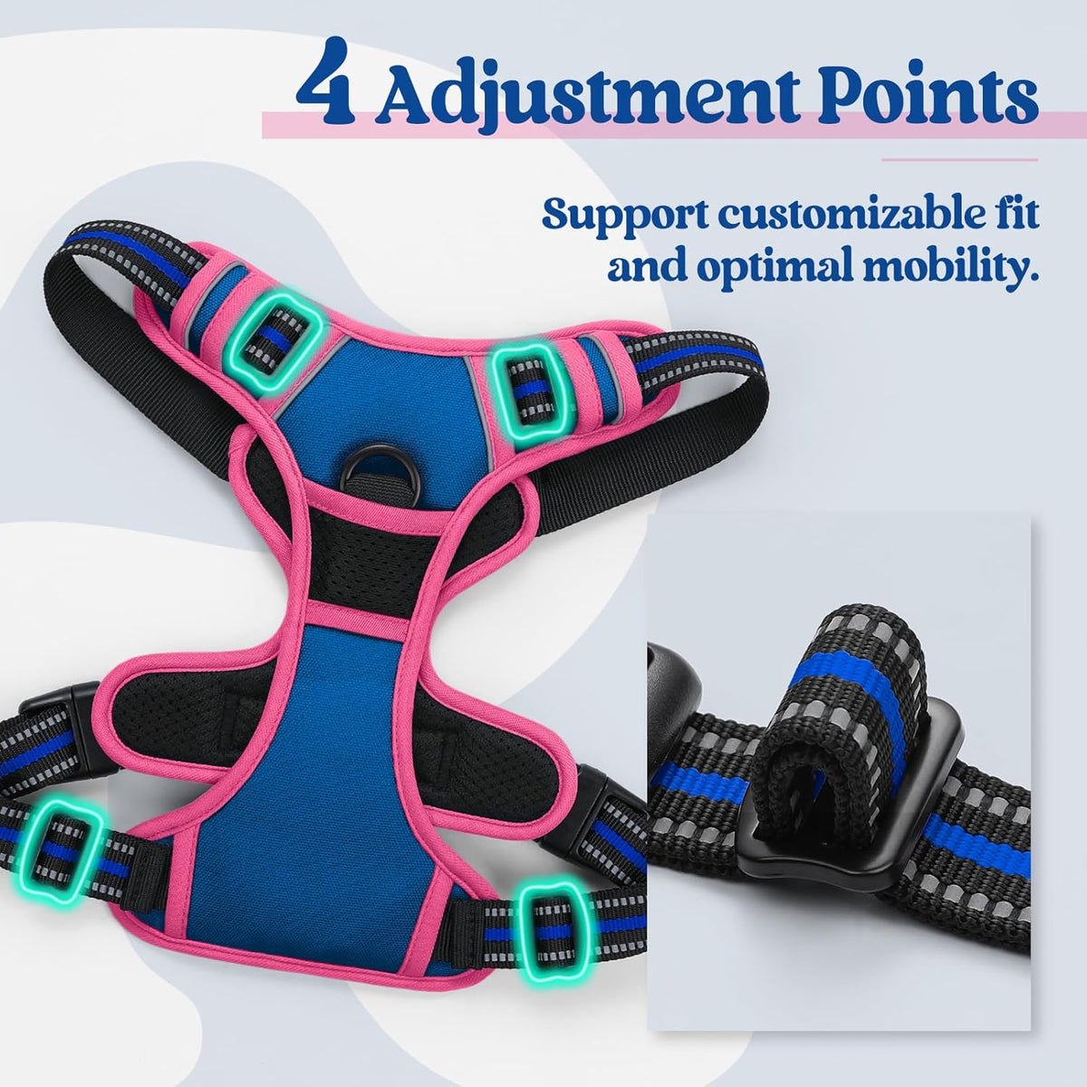 rabbitgoo Dog Harness No Pull with 2 Leash Clips, Adjustable Soft Padded, Reflective Oxford No