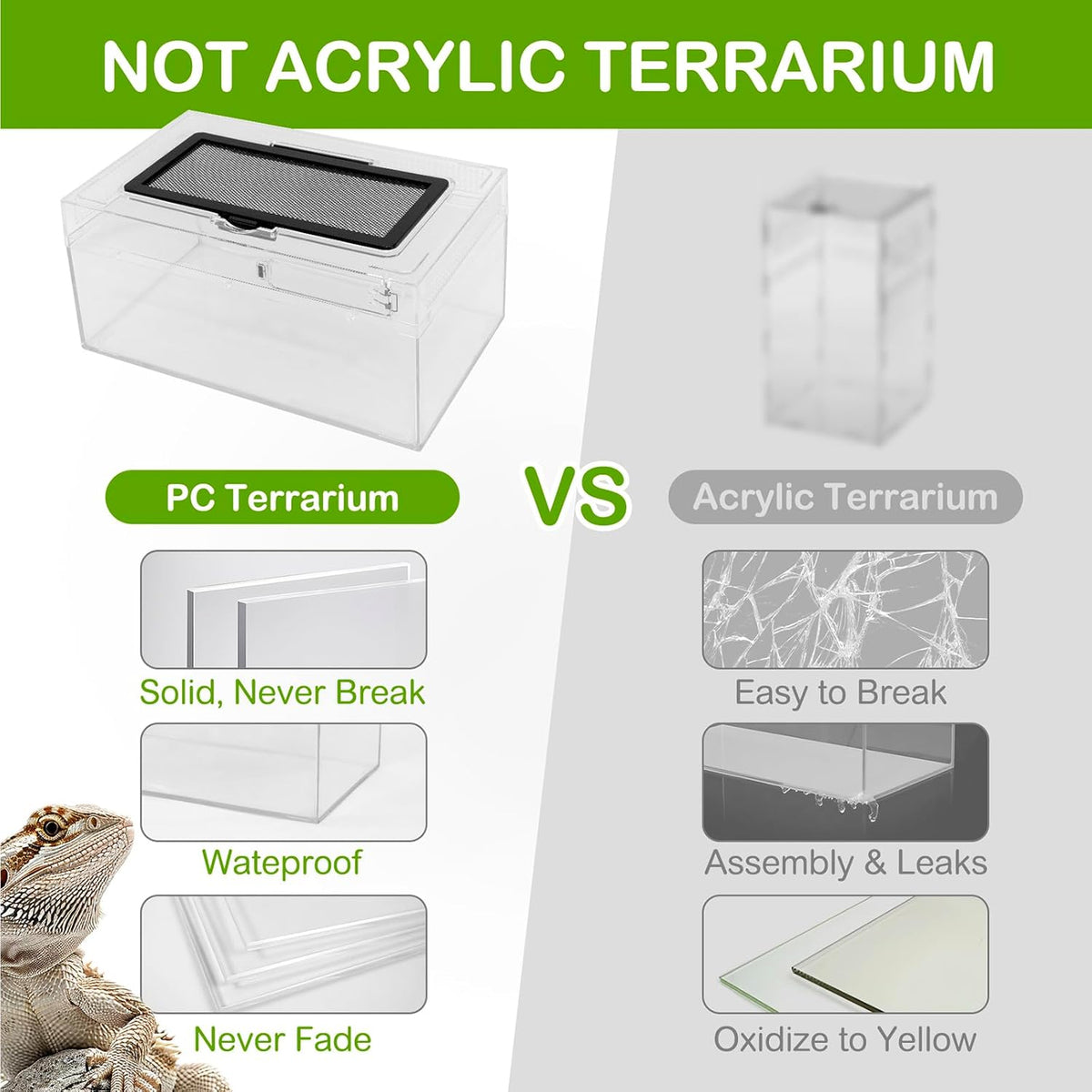 Reptile PC Terrarium Amphibian Tank Spider Enclosure Snake Cage 7x11.8x5.9inch Suitable for