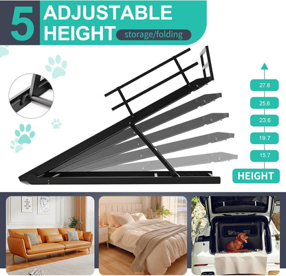 Dog Ramp, 5 Level Adjustable Height Folding Pet Ramp for High Bed, Portable Paw Ramps Large Bed