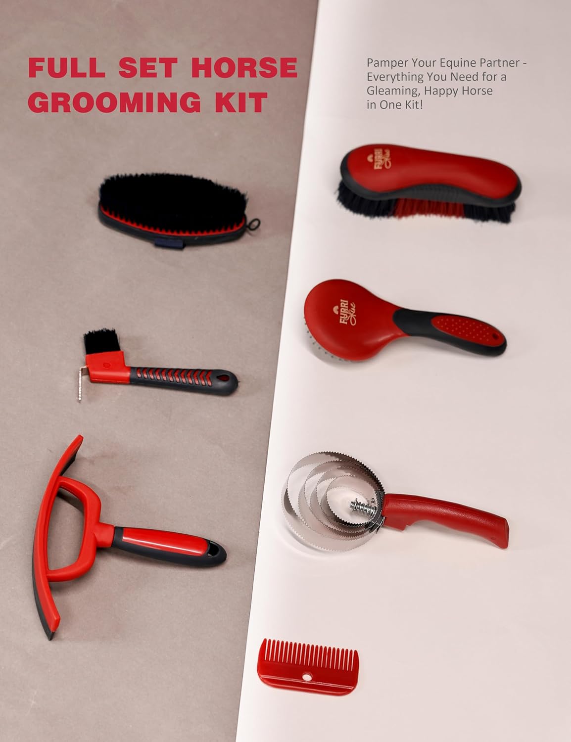 9PCS Horse Grooming Kit Curry Comb Sweat Scraper Horse Bathing Supplies Grooming Tools with Storage