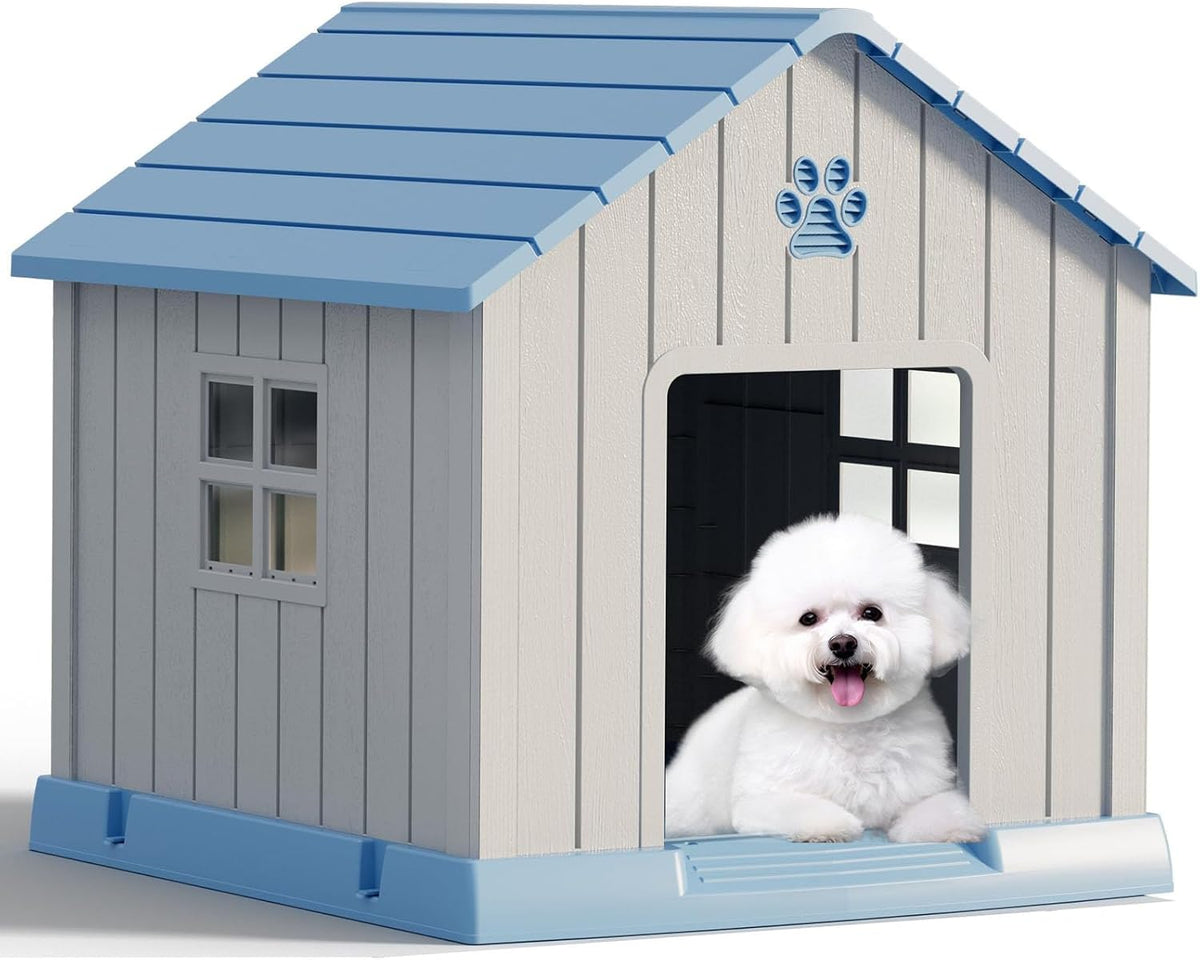 Large Dog House Outdoor Indoor for Medium Large Dogs, Durable Plastic Waterproof Doghouse with Air