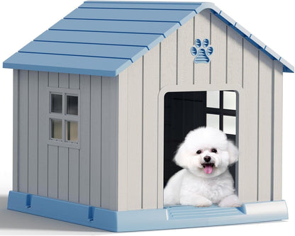 Large Dog House Outdoor Indoor for Medium Large Dogs, Durable Plastic Waterproof Doghouse with Air