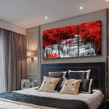 Yxbhhym Black White and Red Waterfall Canvas Wall Art Forest Paintings Waterfall Artwork for Wall