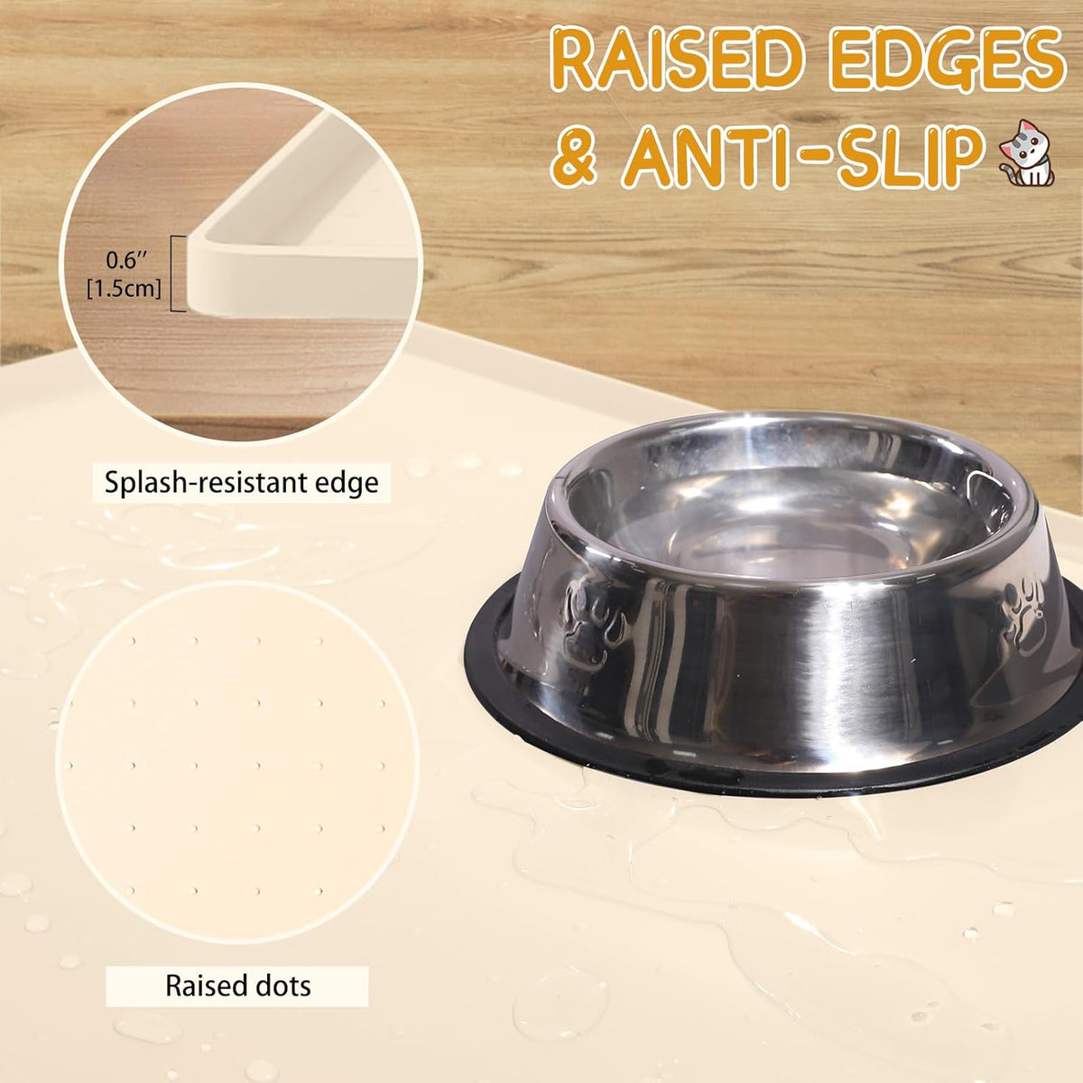 MateeyLife Silicone Cat & Dog Food Mat for Floors Waterproof, Anti-Slip Dog Bowl Mats for Food and