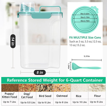 Pet Dog Cat Food Storage Container 5 to 7 lbs with Can Cover and Mixing Spoon, Airtight Travel Pet