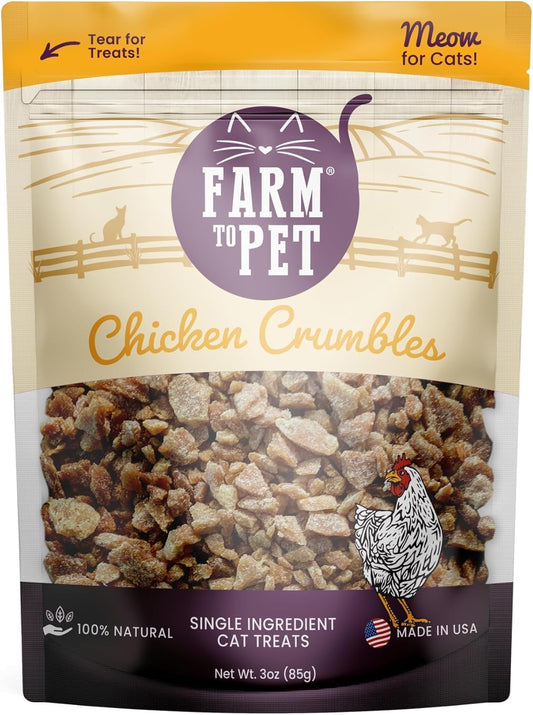 Farm To Pet - Cat Treat Crumbles - 3 oz Single Ingredient Chicken Treat and Snacks - Healthy for